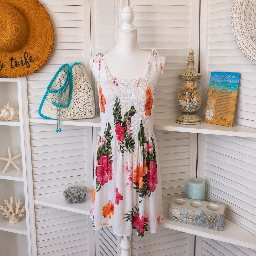 Aloha Fashion Tropical Shirred Hawaiian Sundress One Size ( Fits S-XL)